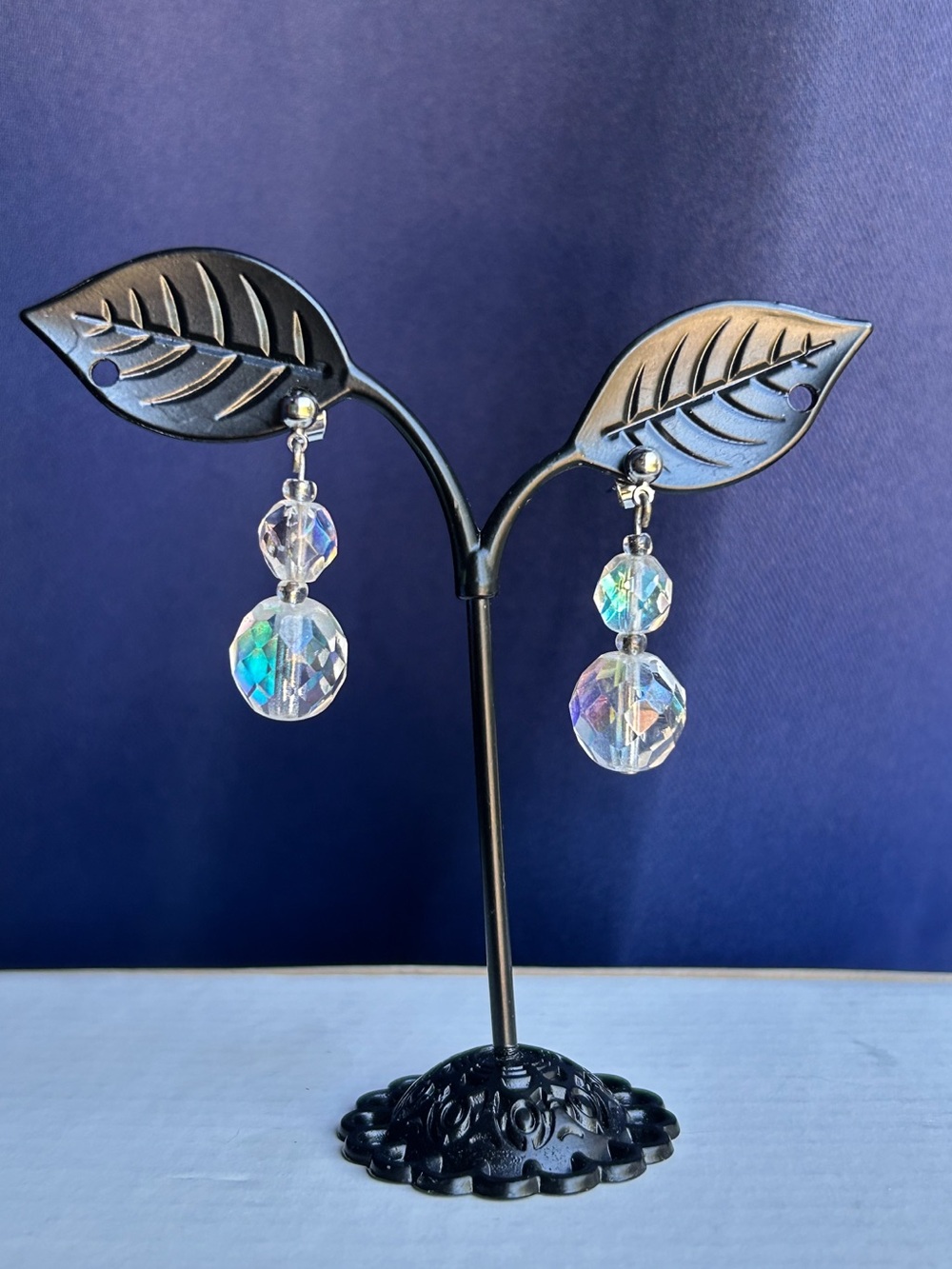 Vintage Aurora Crystal Drop Dangle Iridescent Earrings